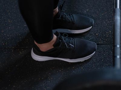 Close up of sports shoes on a gym floor